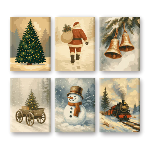 Coffret 6 peintures par numéro En route vers Noël – pour un Noël magique – Maison Artsen