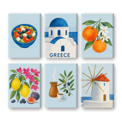Coffret 6 peintures par numéro Été Grec – aux couleurs de l'Italie – Maison Artsen