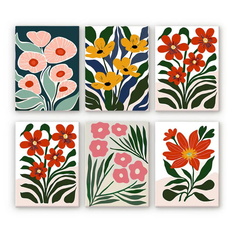 Coffret 6 peintures par numéro Fleurs & Feuilles – sur le thème de la nature – Maison Artsen