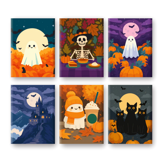 Coffret 6 peintures par numéro Halloween is Coming – sur le thème d'Halloween – Maison Artsen