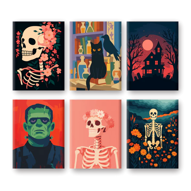 Coffret 6 peintures par numéro Halloween Spirit – sur le thème d'Halloween – Maison Artsen