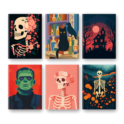 Coffret 6 peintures par numéro Halloween Spirit – sur le thème d'Halloween – Maison Artsen