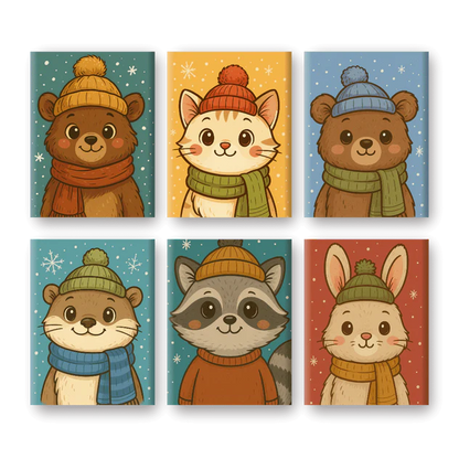 Coffret 6 peintures par numéro Hiver mimi – sur le thème de l'hiver et des animaux mignons – Maison Artsen