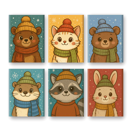 Coffret 6 peintures par numéro Hiver mimi – sur le thème de l'hiver et des animaux mignons – Maison Artsen