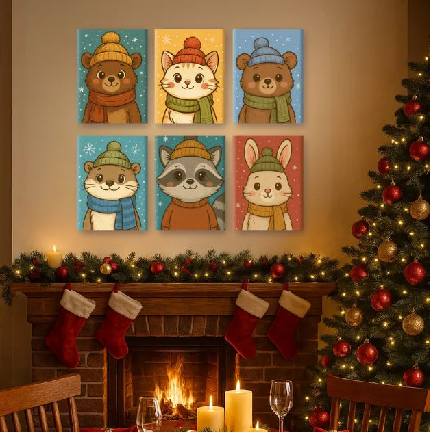 Peintures par numéro Hiver mimi en décoration murale – sur le thème de l'hiver et des animaux mignons – Maison Artsen