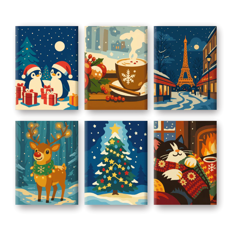 Coffret 6 peintures par numéro Magie de Noël – pour un Noël magique – Maison Artsen