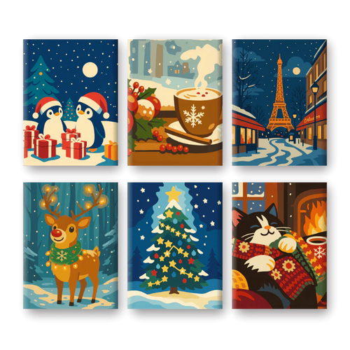 Coffret 6 peintures par numéro Magie de Noël – pour un Noël magique – Maison Artsen
