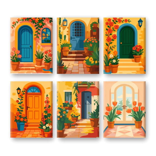 Coffret 6 peintures par numéro Maisons Fleuries – aux couleurs du Sud – Maison Artsen