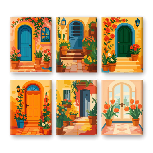 Coffret 6 peintures par numéro Maisons Fleuries – aux couleurs du Sud – Maison Artsen
