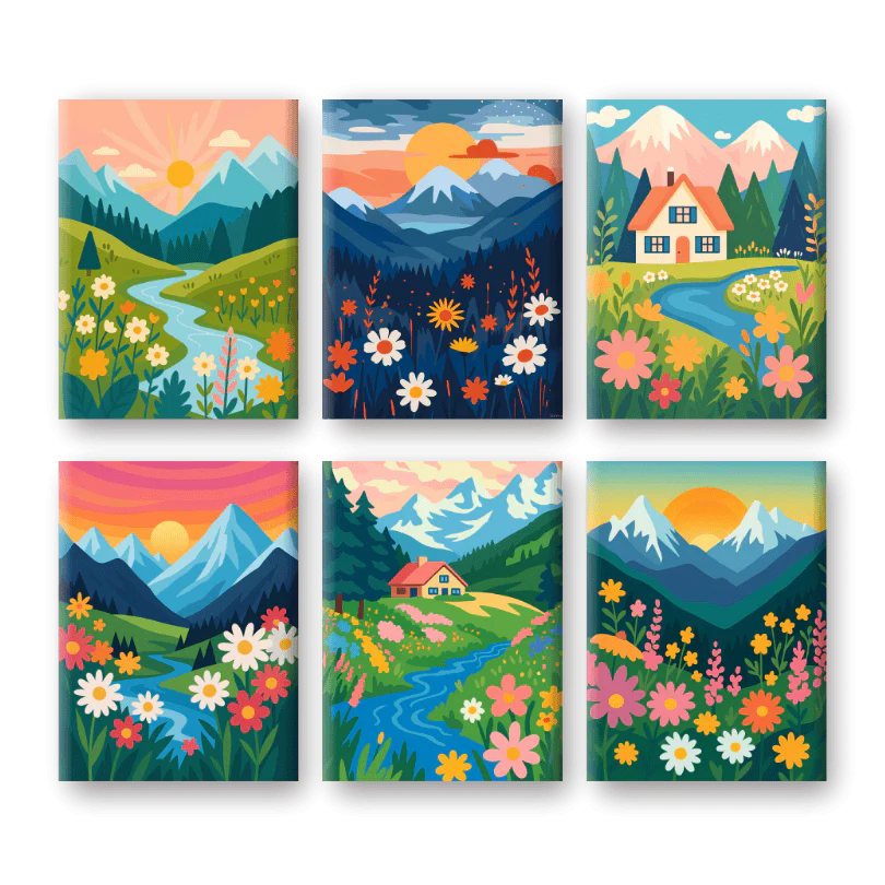 Coffret 6 peintures par numéro Paysages Colorés – aux paysages inspirants – Maison Artsen
