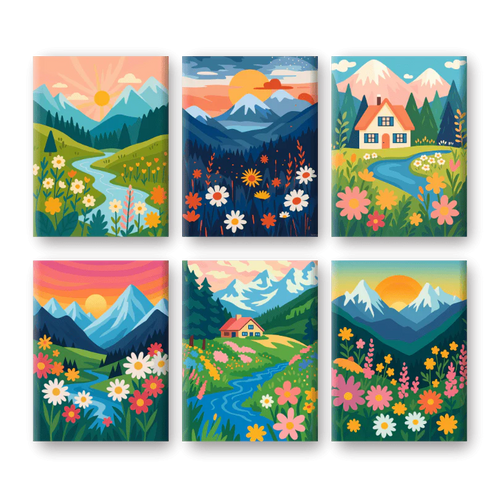 Coffret 6 peintures par numéro Paysages Colorés – aux paysages inspirants – Maison Artsen