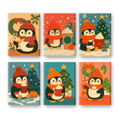 Coffret 6 peintures par numéro Pingouinouuu – sur le thème des pingouins – Maison Artsen