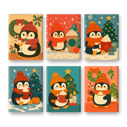 Coffret 6 peintures par numéro Pingouinouuu – sur le thème des pingouins – Maison Artsen
