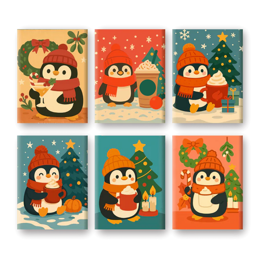 Coffret 6 peintures par numéro Pingouinouuu – sur le thème des pingouins – Maison Artsen