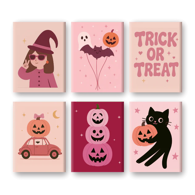 Coffret 6 peintures par numéro Pinkoween – sur le thème d'Halloween – Maison Artsen