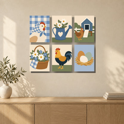 Coffret de 6 peintures par numéro Vie à la Ferme, mini-toiles présentées au mur, Maison Artsen