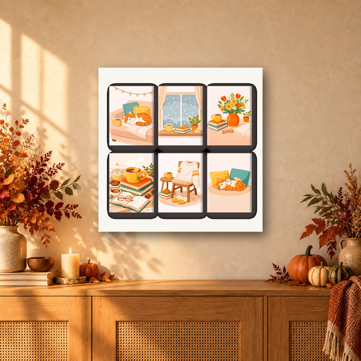 Coffret de 6 peintures par numéro Pause Café et Thé, mini-toiles présentées au mur, Maison Artsen