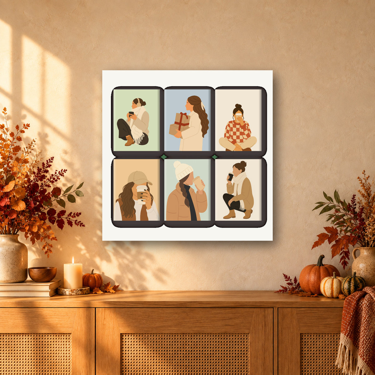 Coffret de 6 peintures par numéro Saison du Café, mini-toiles présentées au mur, Maison Artsen