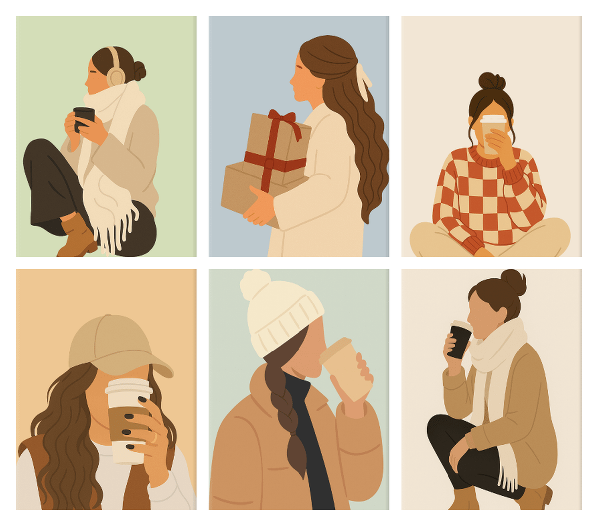Coffret de 6 peintures par numéro Saison du Café, les mini-toiles à plat, Maison Artsen