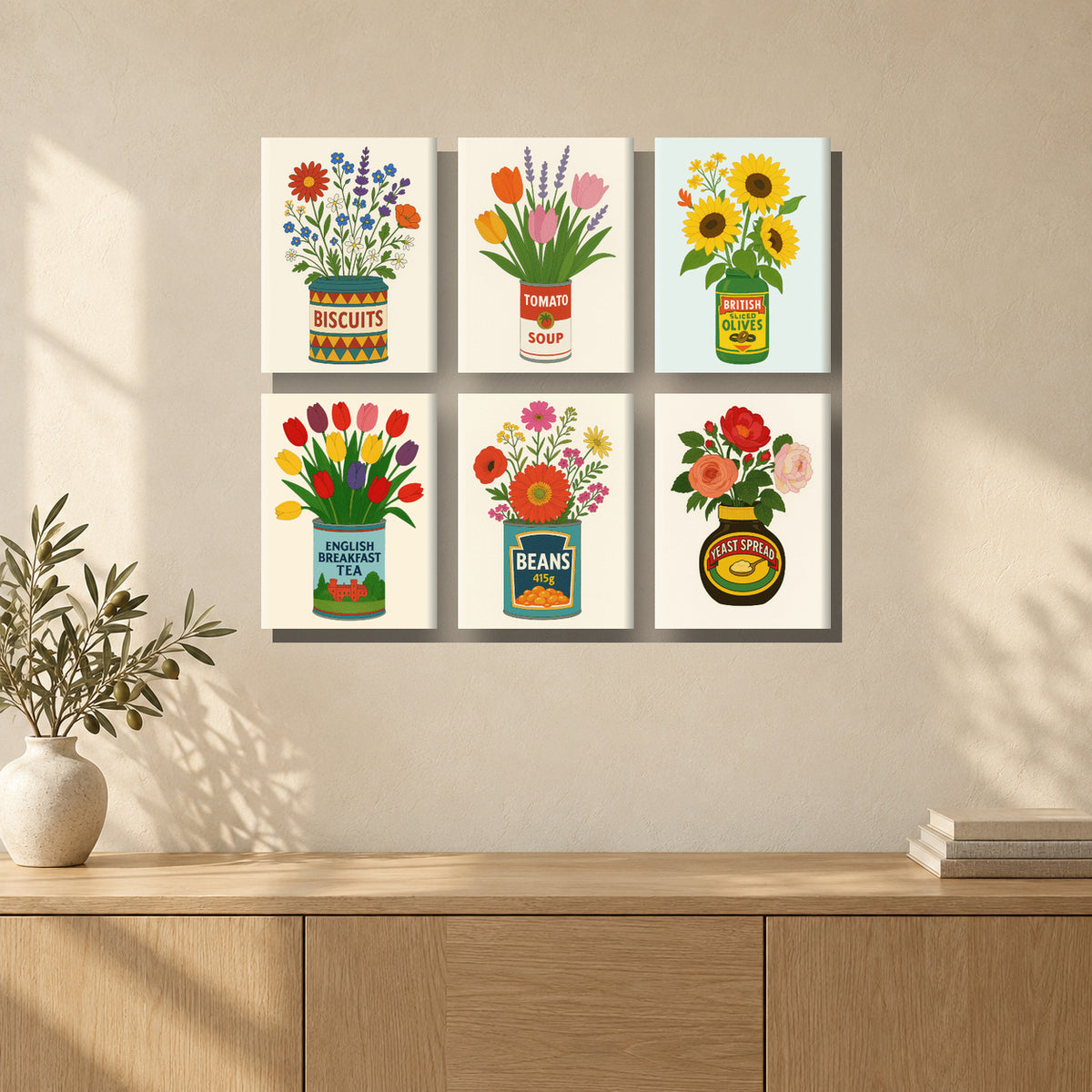 Coffret de 6 peintures par numéro Fleurs en Boîtes, mini-toiles présentées au mur, Maison Artsen