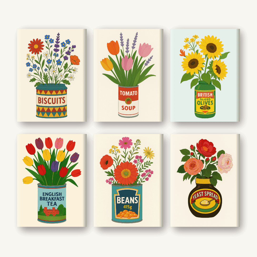 Coffret de 6 peintures par numéro Fleurs en Boîtes, les mini-toiles à plat, Maison Artsen