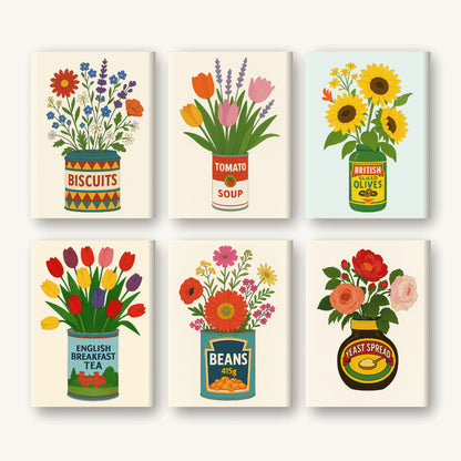 Coffret de 6 peintures par numéro Fleurs en Boîtes, les mini-toiles à plat, Maison Artsen