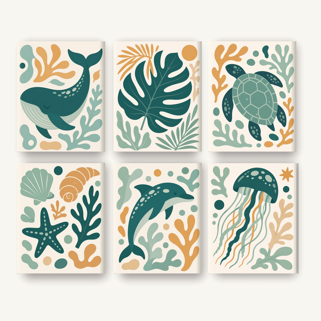 Coffret de 6 peintures par numéro Océan Turquoise, les mini-toiles à plat, Maison Artsen