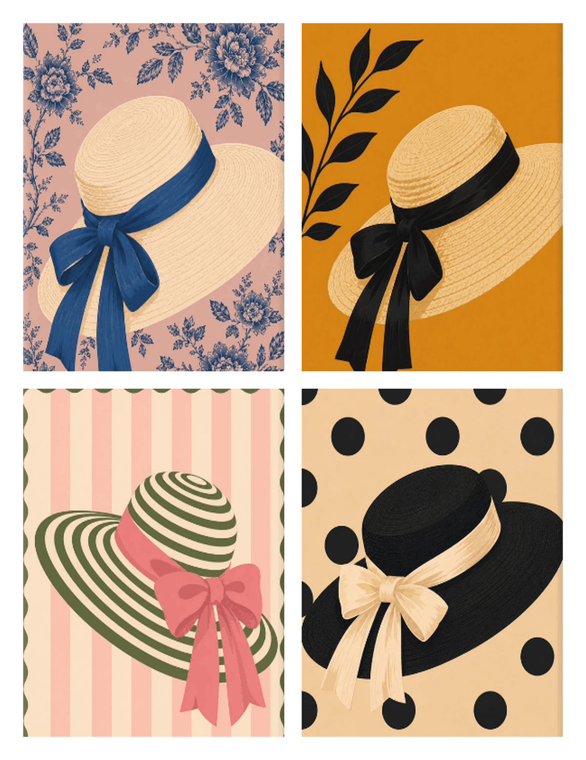 Coffret de 4 peintures par numéro Capelines et Rubans, les mini-toiles à plat, Maison Artsen