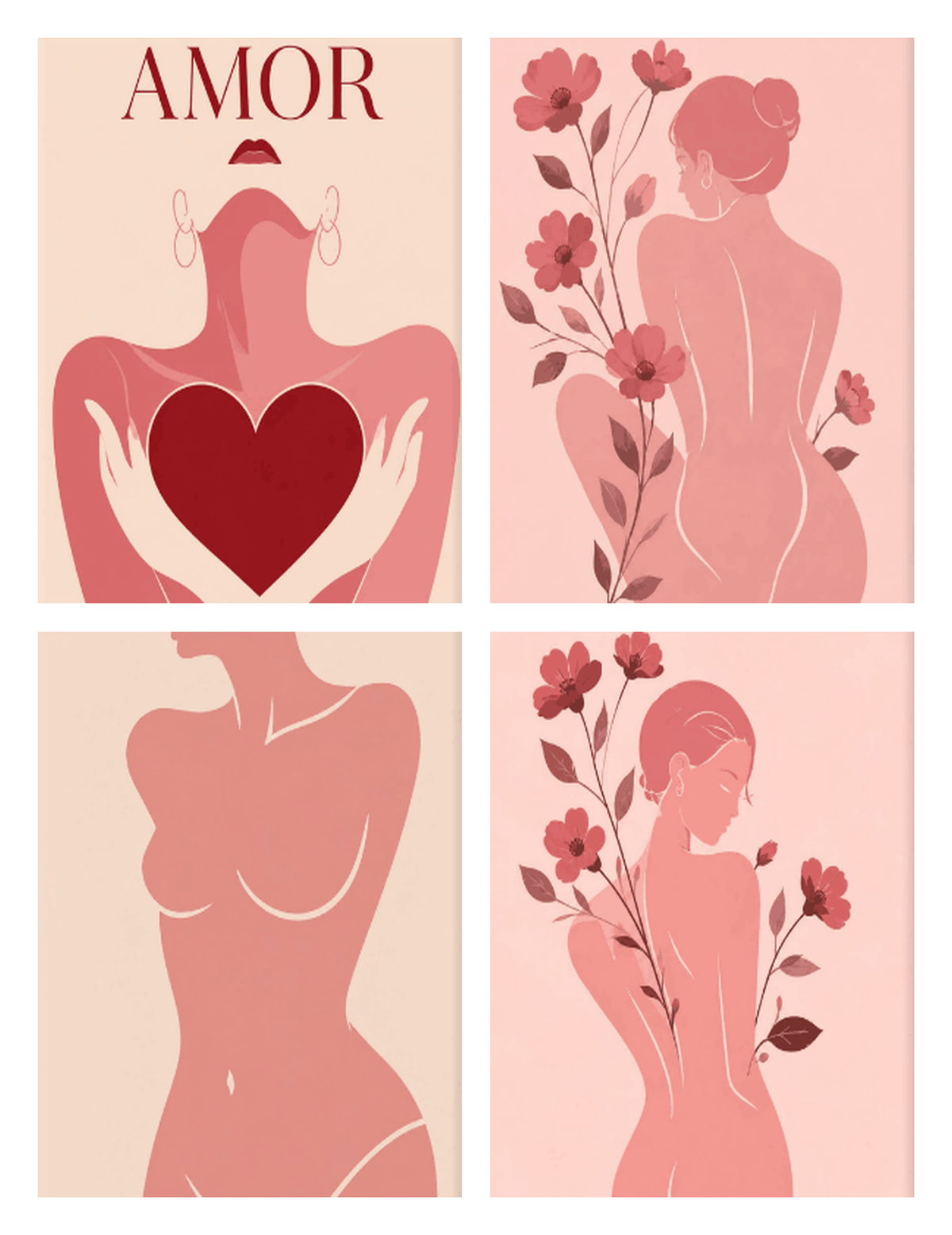 Coffret de 4 peintures par numéro Silhouettes Féminines Roses, les mini-toiles à plat, Maison Artsen