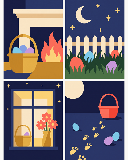 Coffret de 4 peintures par numéro Nuit de Pâques, les mini-toiles à plat, Maison Artsen