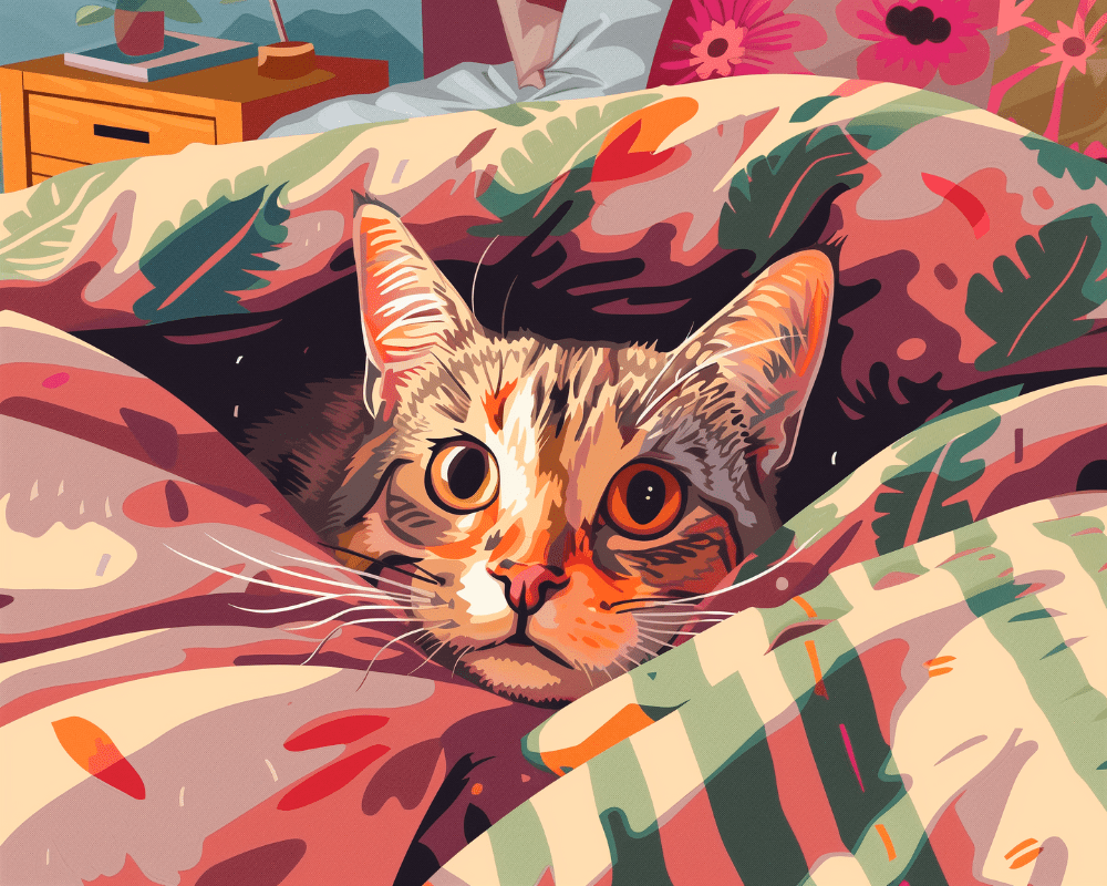 Peinture par numéro adulte Coucou sous la Couverture, visuel complet du design sur toile, Maison Artsen
