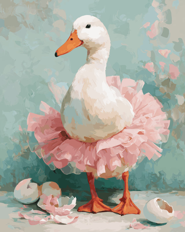 Peinture par numéro adulte Cane en Tutu Rose, visuel complet du design sur toile, Maison Artsen