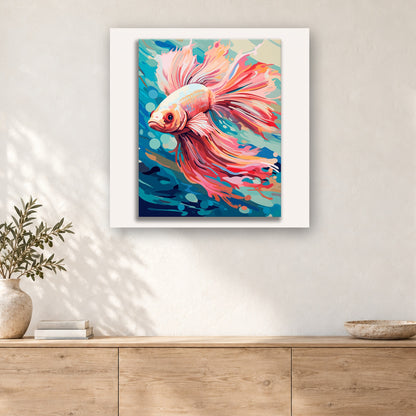 Tableau peinture par numéro Combattant Rose accroché dans un intérieur décoré, Maison Artsen
