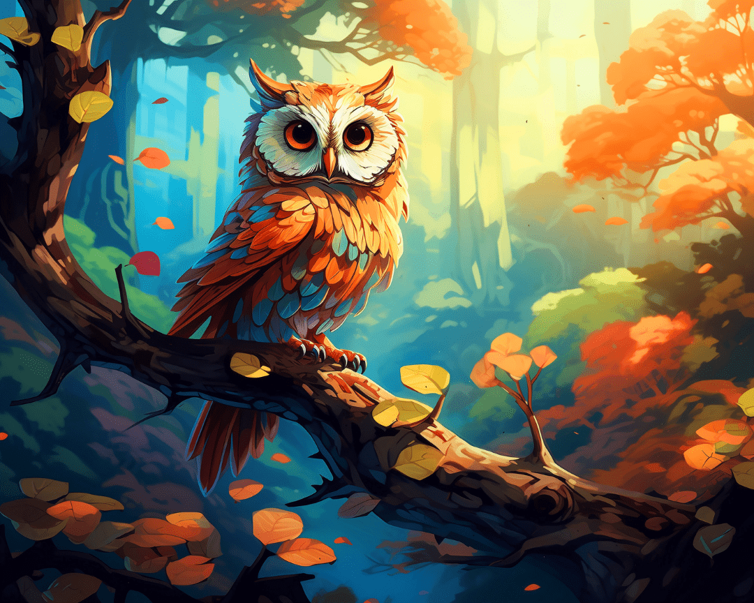 Peinture par numéro adulte Hibou de la Forêt d'Automne, visuel complet du design sur toile, Maison Artsen