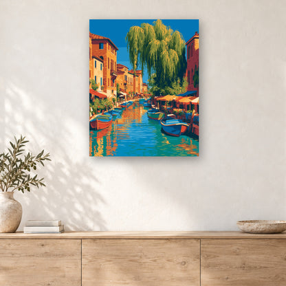 Tableau peinture par numéro Saule au Bord du Canal accroché dans un intérieur décoré, Maison Artsen