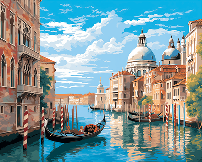 Peinture par numéro adulte Gondole sur le Grand Canal, visuel complet du design sur toile, Maison Artsen