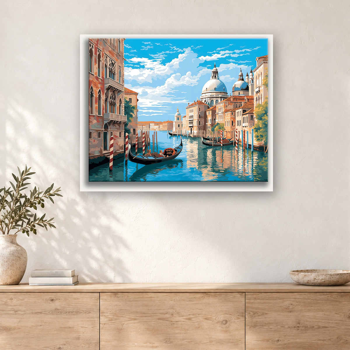 Tableau peinture par numéro Gondole sur le Grand Canal accroché dans un intérieur décoré, Maison Artsen
