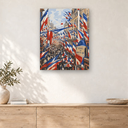 Tableau peinture par numéro Rue Pavoisée en Fête accroché dans un intérieur décoré, Maison Artsen