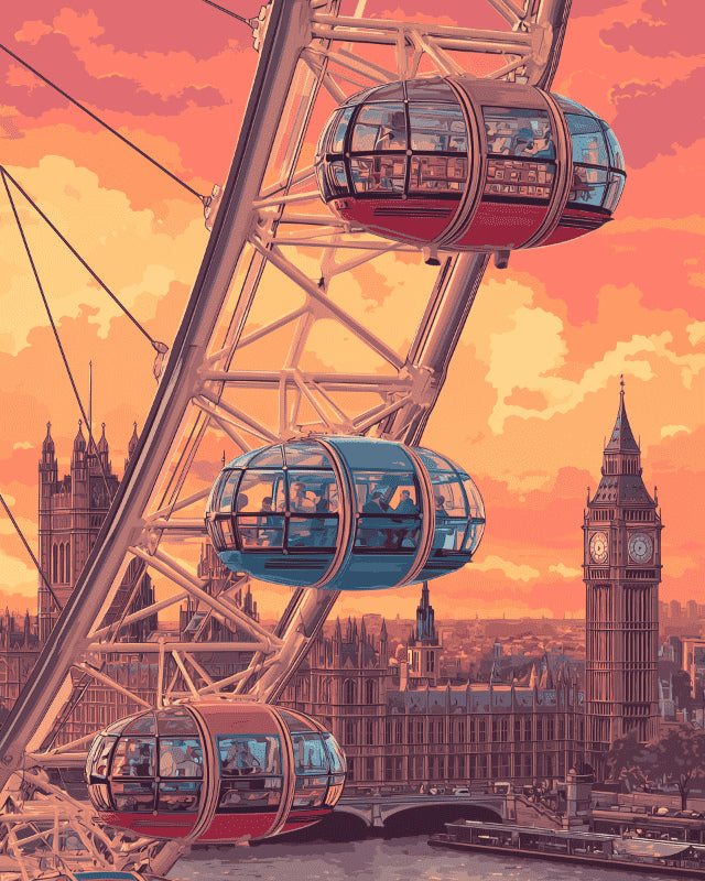 Peinture par numéro adulte Grande Roue sur la Tamise, visuel complet du design sur toile, Maison Artsen