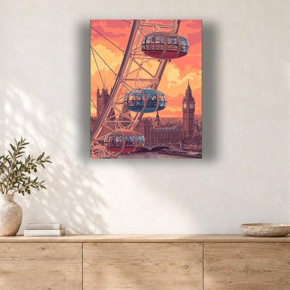 Tableau peinture par numéro Grande Roue sur la Tamise accroché dans un intérieur décoré, Maison Artsen