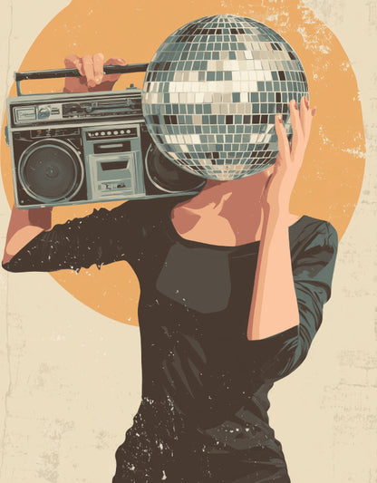 Peinture par numéro adulte La Reine du Dancefloor, visuel complet du design sur toile, Maison Artsen