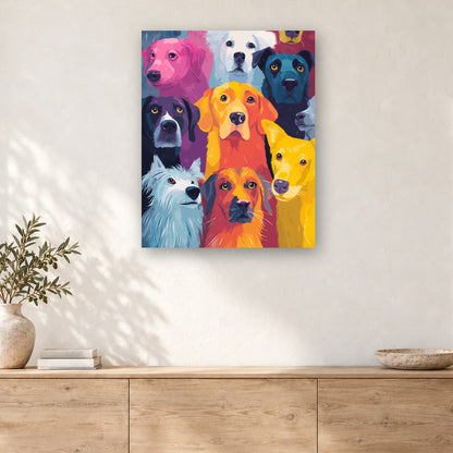 Tableau peinture par numéro La Bande de Chiens accroché dans un intérieur décoré, Maison Artsen
