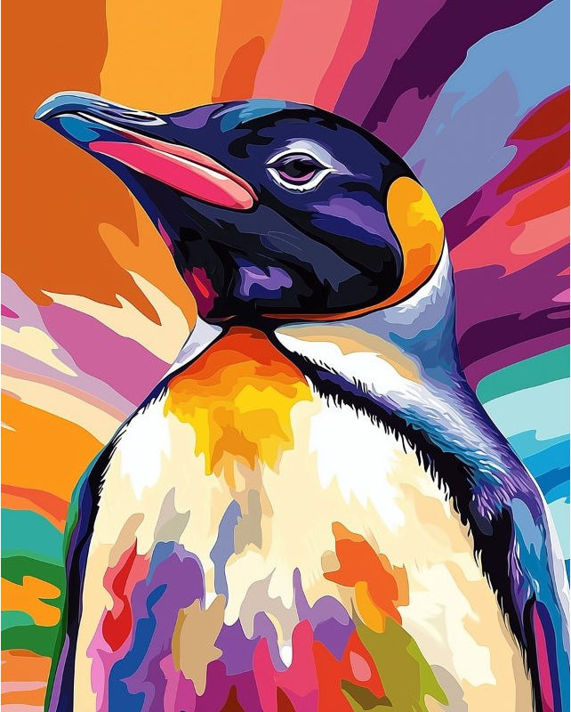 Peinture par numéro adulte Manchot aux Mille Couleurs, visuel complet du design sur toile, Maison Artsen