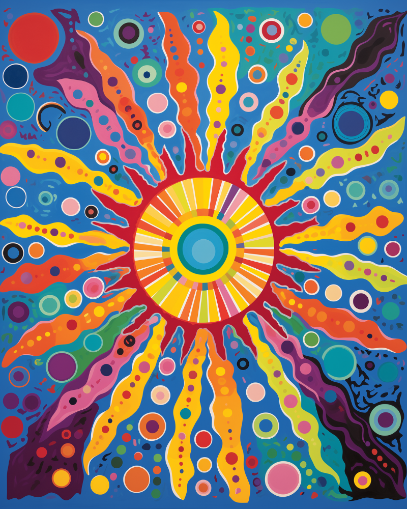 Peinture par numéro adulte Soleil à Pois, visuel complet du design sur toile, Maison Artsen