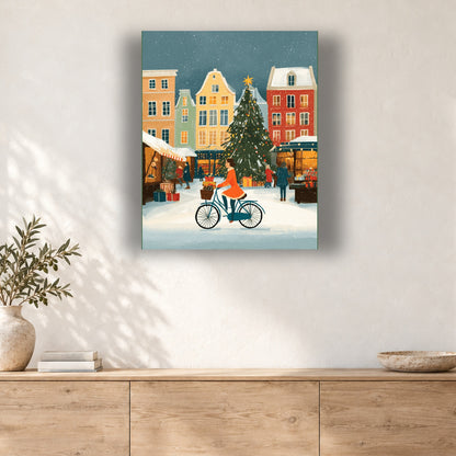 Tableau peinture par numéro Marché de Noël à Vélo accroché dans un intérieur décoré, Maison Artsen