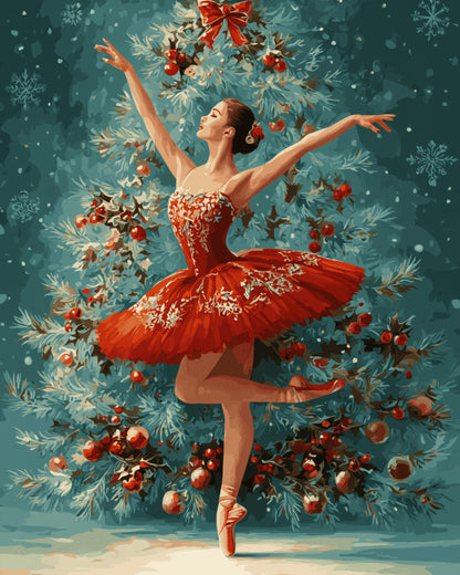 Peinture par numéro adulte Danseuse au Tutu Rouge, visuel complet du design sur toile, Maison Artsen