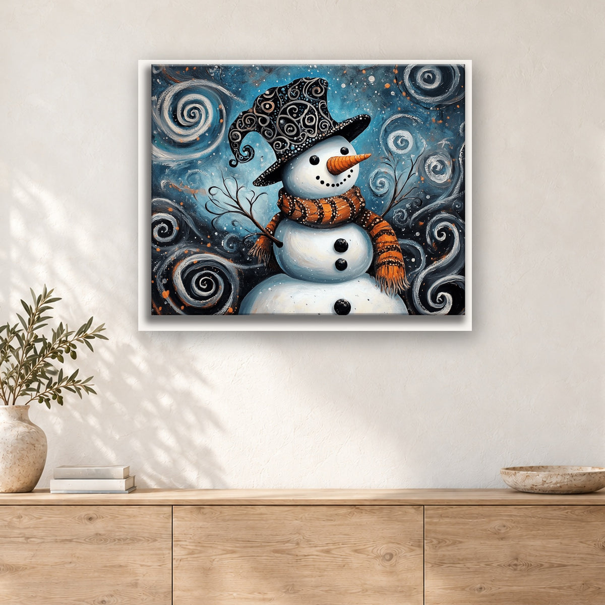 Tableau peinture par numéro Bonhomme sous les Spirales accroché dans un intérieur décoré, Maison Artsen