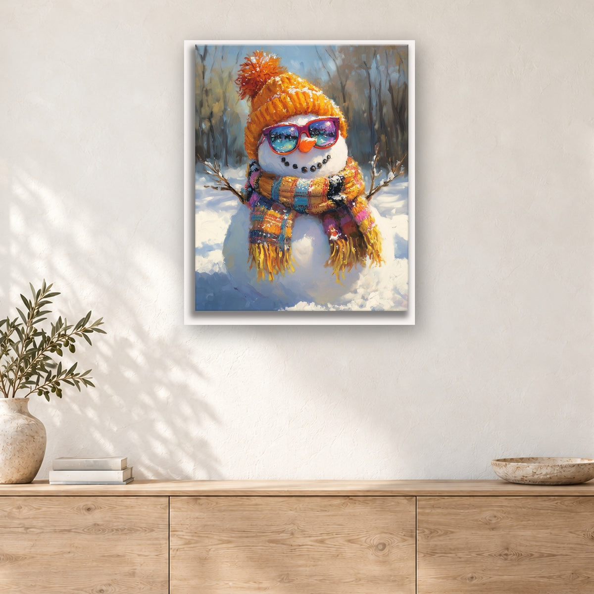 Tableau peinture par numéro Bonhomme à Lunettes de Soleil accroché dans un intérieur décoré, Maison Artsen