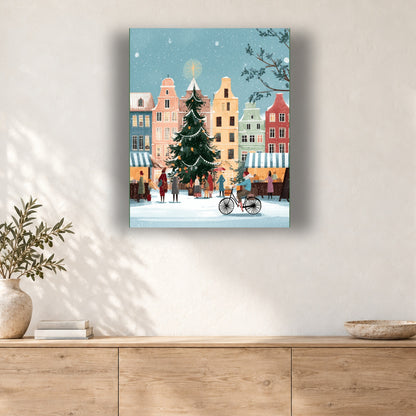Tableau peinture par numéro Place aux Façades Roses accroché dans un intérieur décoré, Maison Artsen