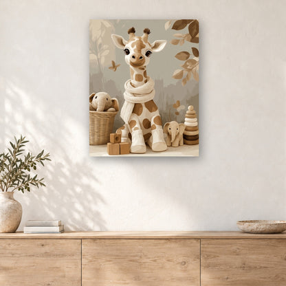 Tableau peinture par numéro Girafon Curieux accroché dans un intérieur décoré, Maison Artsen